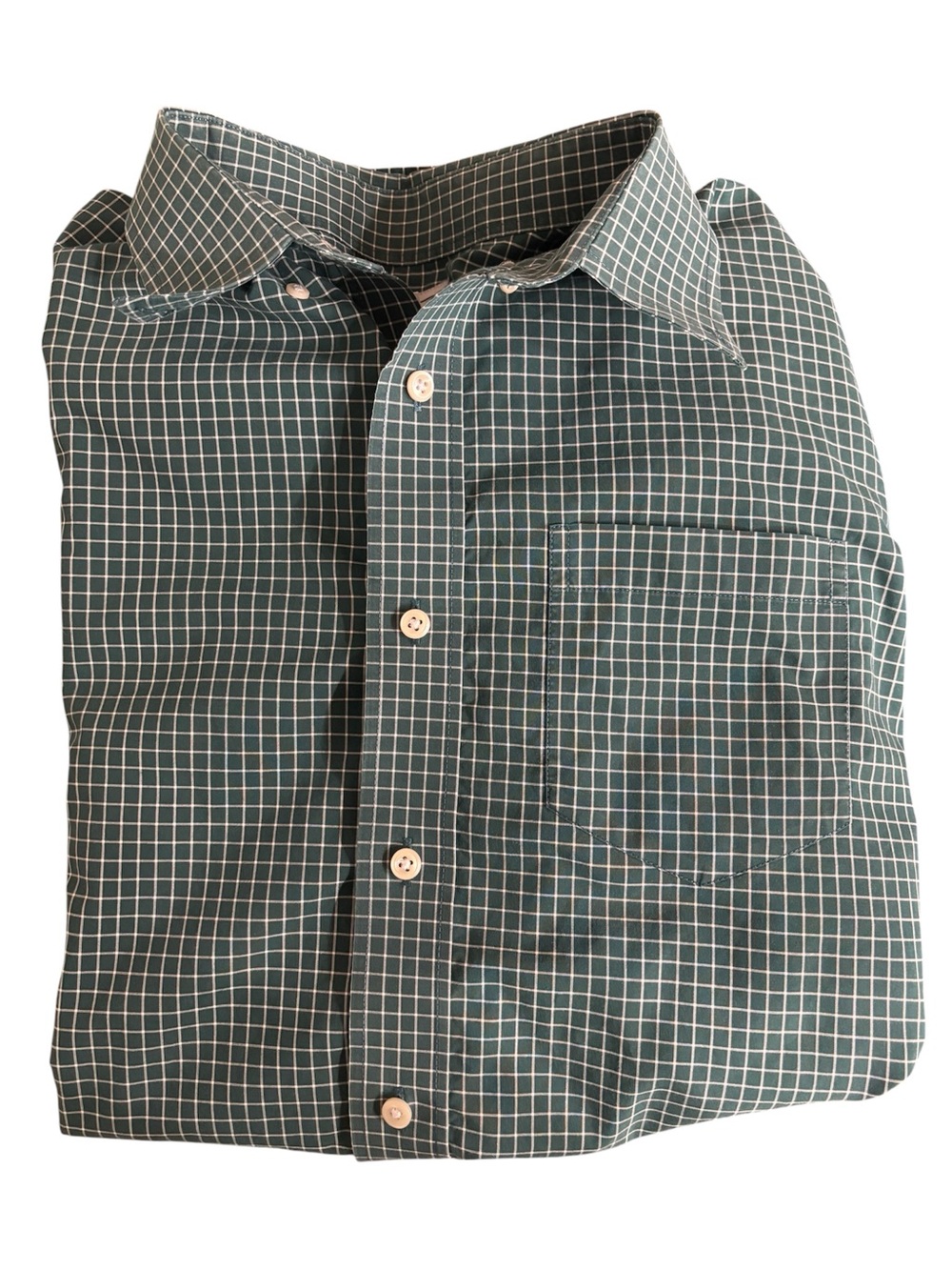 Vintage LL Bean Shirt Mens Large Green Plaid Twill Button Up Slightly Fitted
